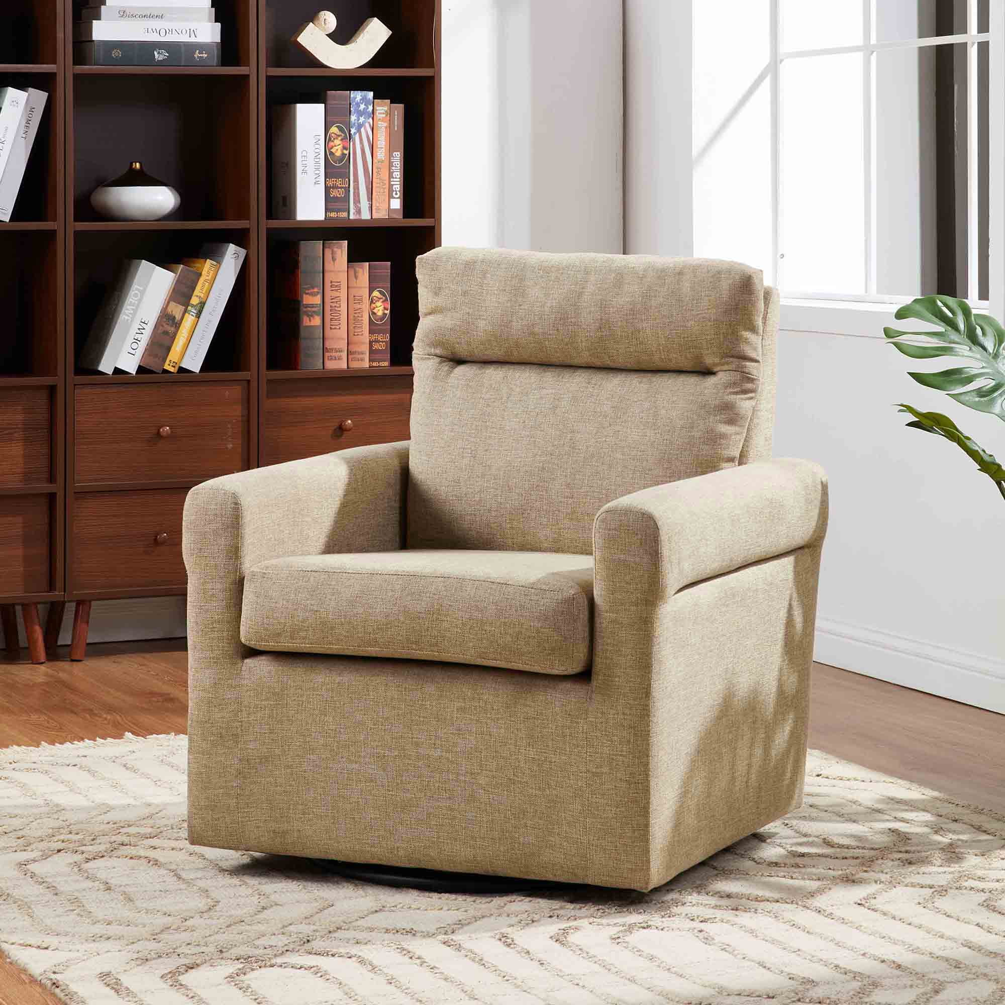 Convenience Concepts Take a Seat Olivia Swivel Accent Armchair, Tan Fabric
