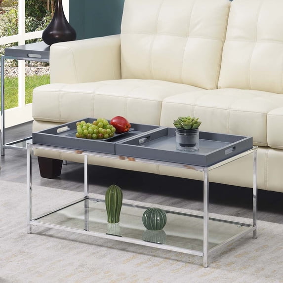 Convenience Concepts Tempered Glass Palm Beach Coffee Table, Gray