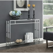 Convenience Concepts Town Square 30" Tall Chrome Console Table with Shelf, Glass/Chrome