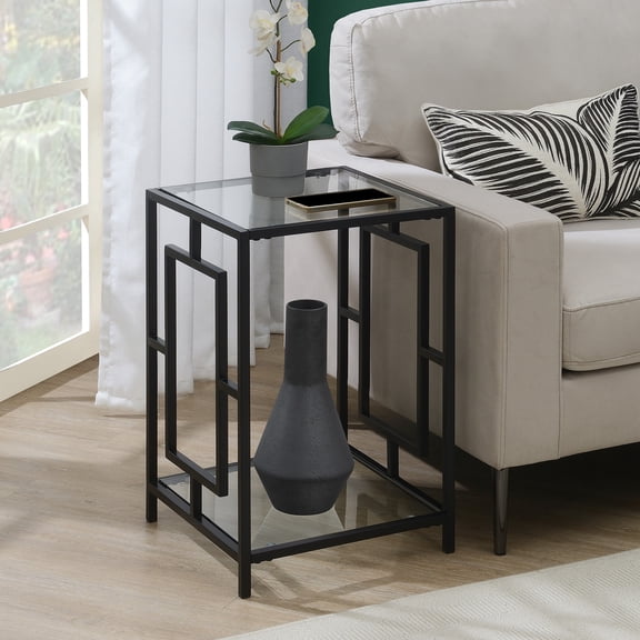Convenience Concepts Town Square Black Metal End Table with Glass Shelf and Top