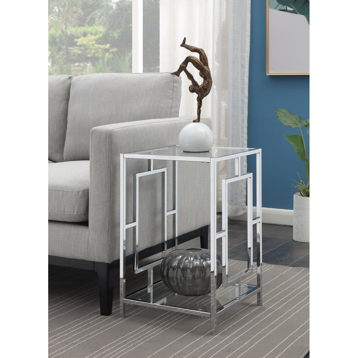 Town Square 16" Chrome and Glass Contemporary End Table