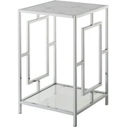 Convenience Concepts Town Square Chrome End Table, Faux White Marble/Chrome Frame