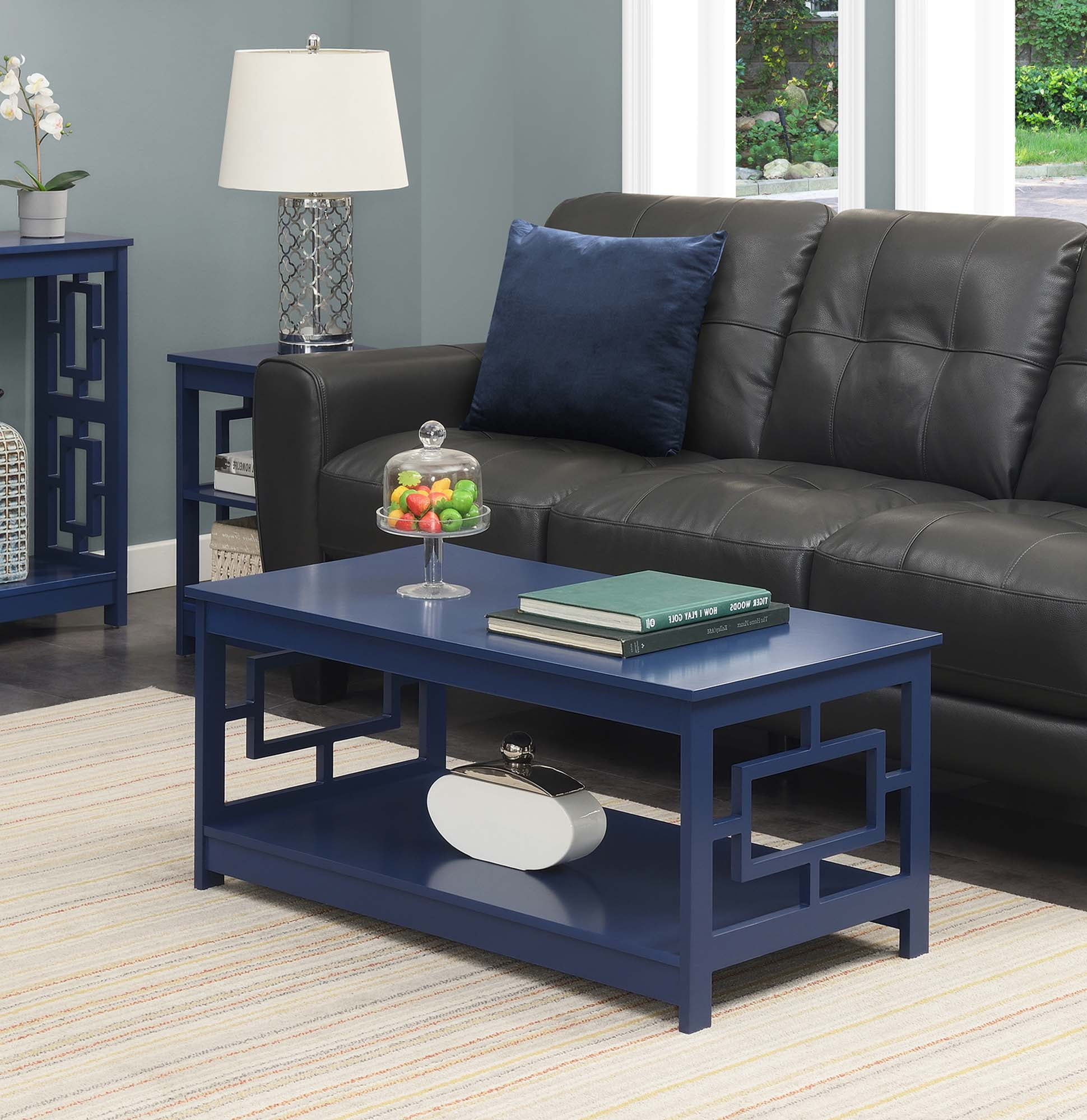 Convenience Concepts Town Square Coffee Table with Shelf, Cobalt Blue 