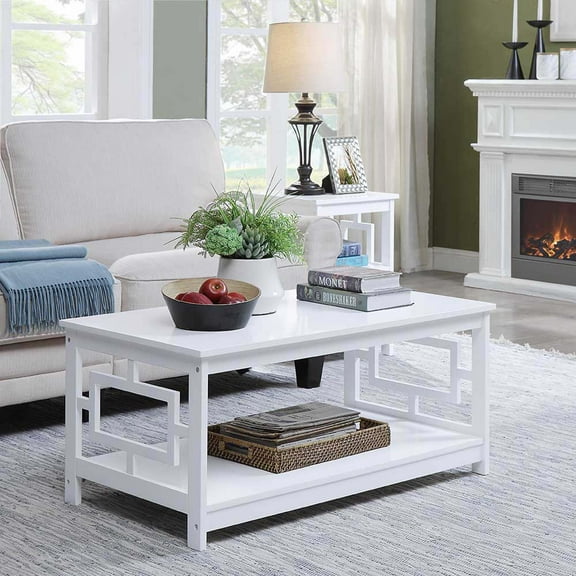 Convenience Concepts Town Square Coffee Table with Shelf, White