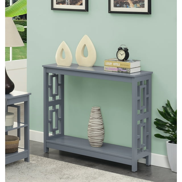 Convenience Concepts Town Square Glass Top Console Table In Chrome Metal Frame