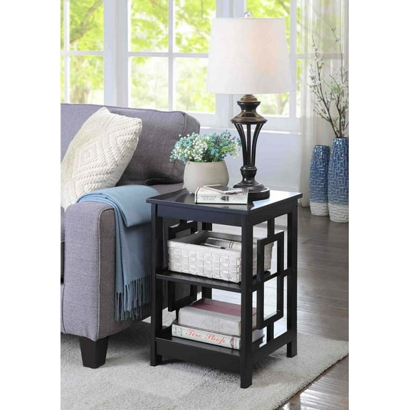 Convenience Concepts Town Square End Table with Shelves, Black
