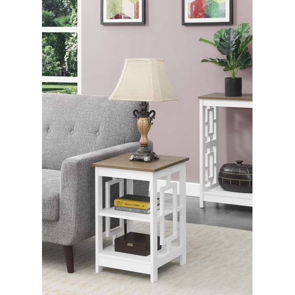 Convenience Concepts Town Square End Table with Shelves, Driftwood/White