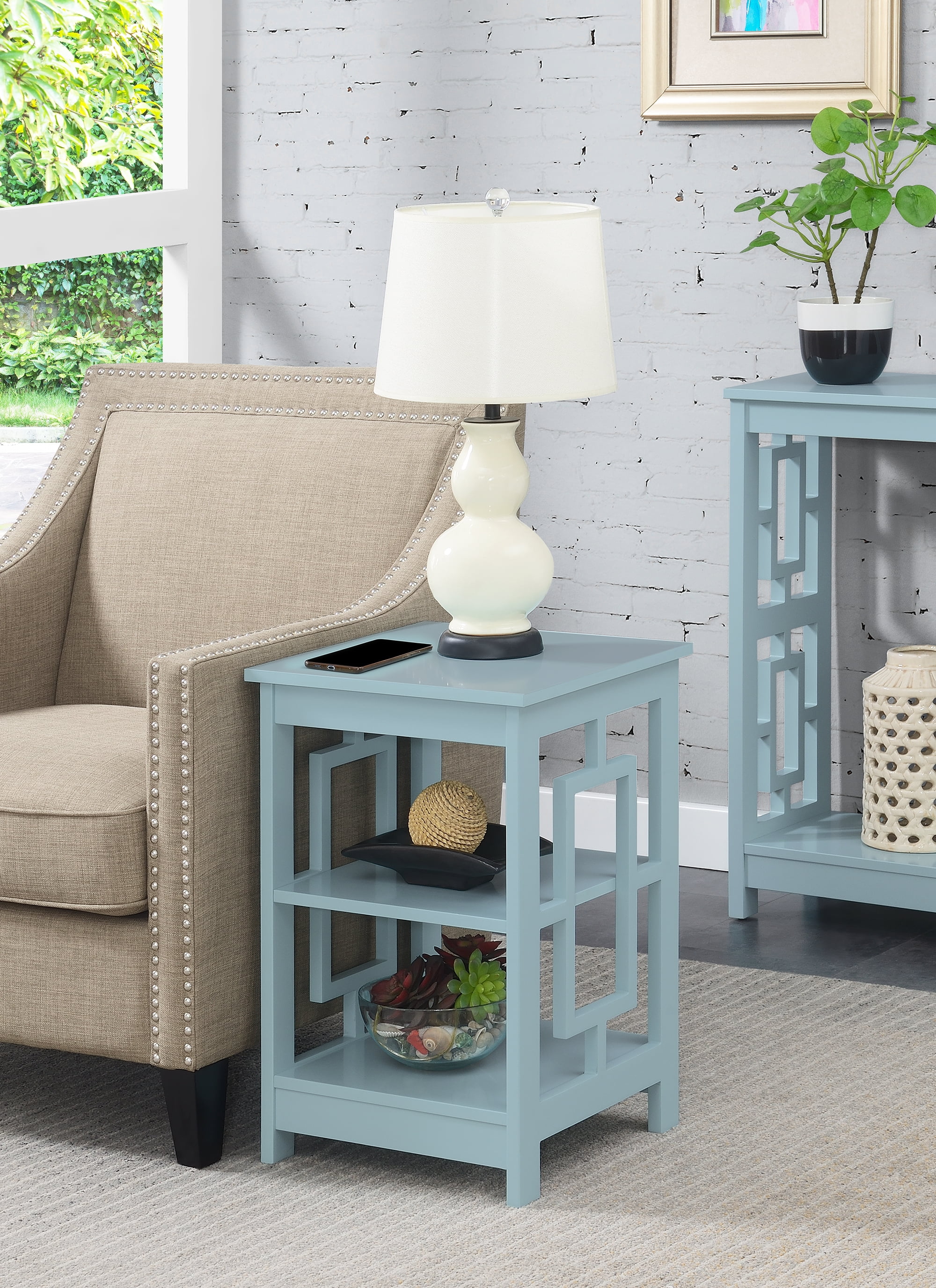 Convenience Concepts Town Square End Table with Shelves Sea Foam
