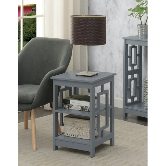 Convenience Concepts Town Square End Table with Shelves in Gray Wood Finish