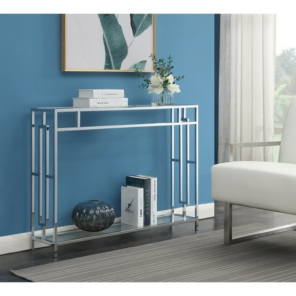 Town Square Chrome Console Table with Shelf