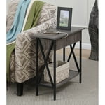 Convenience Concepts Tucson Flip Top End Table with Charging Station 23.75" - Modern Living Room Table with Storage Shelf, Nightstand Side Table, Weathered Gray
