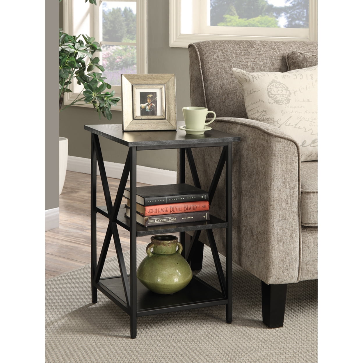 Black and Cherry 3-Tier Wood Metal End Table