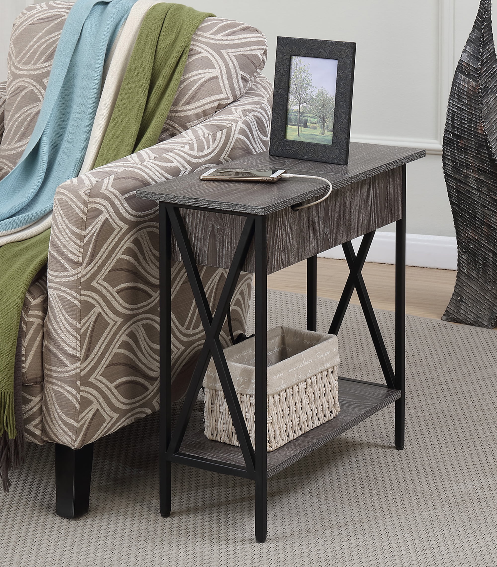 Convenience Concepts Tucson Flip Top End Table with Charging Station
