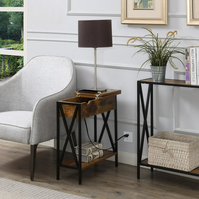 Convenience Concepts Tucson Flip Top End Table with Charging Station