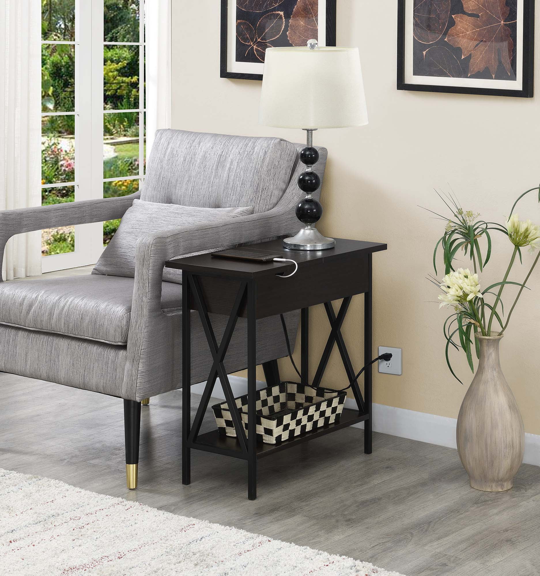 Convenience Concepts Tucson Flip Top End Table with Charging Station