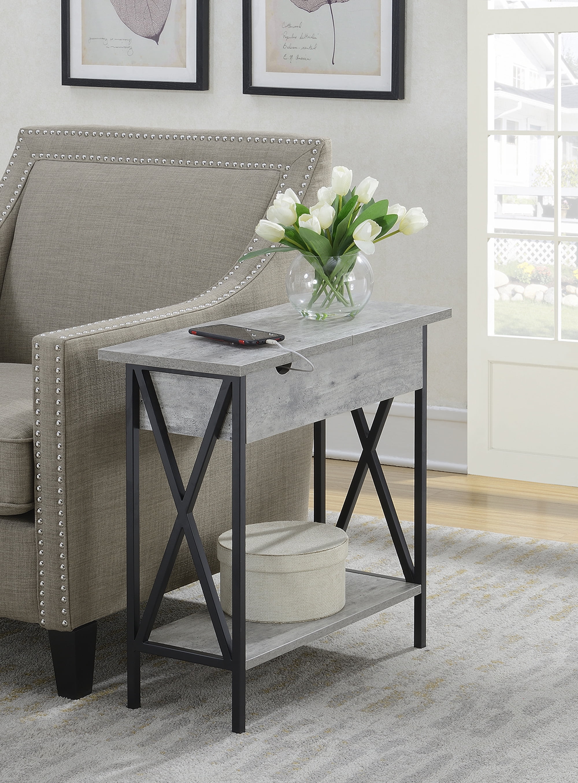 Tucson 24" Modern Wood & Metal End Table with Charging Station