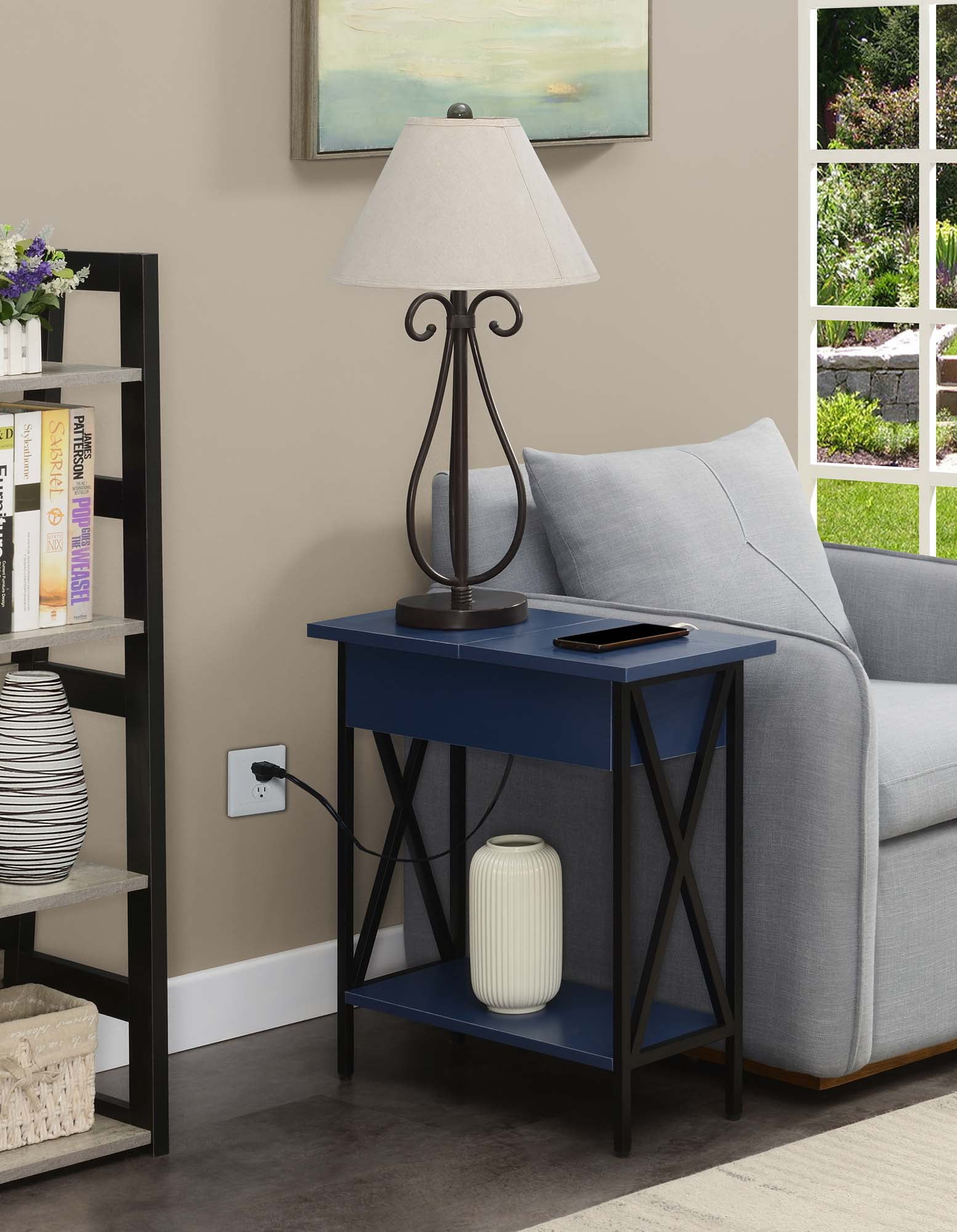 Convenience Concepts Tucson Flip Top End Table with Charging Station