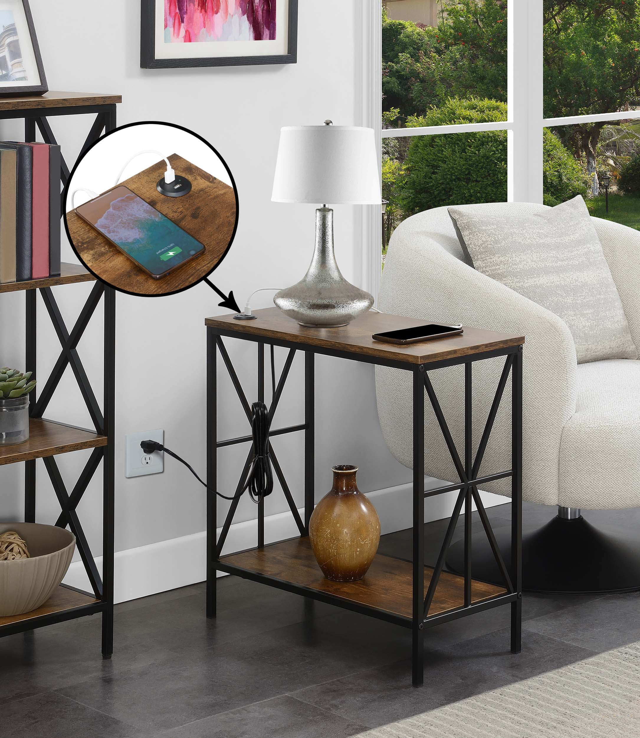 Tucson Starburst 24" Barnwood Chairside End Table with USB Charging Station
