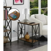 Convenience Concepts Tucson Starburst Chairside End Table with Charging Station and Shelf, Barnwood/Black