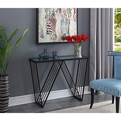 Venus Black Metal and Glass Console Table with Storage