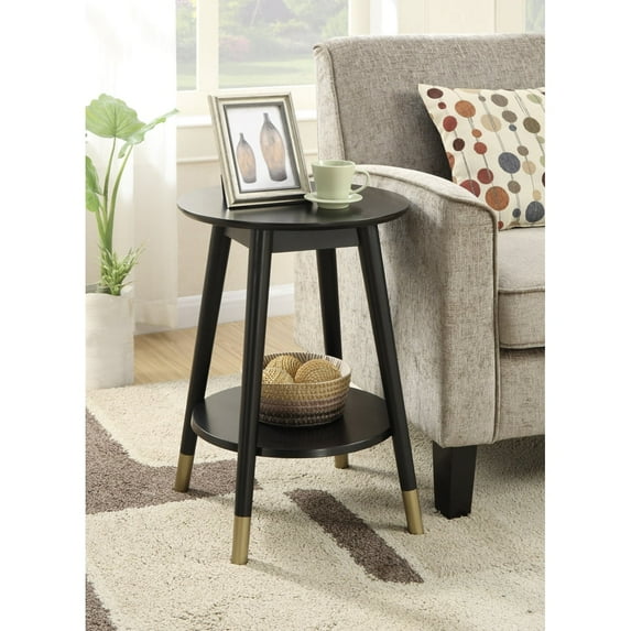 Convenience Concepts Wilson Mid-Century Round End Table in Black Wood Finish