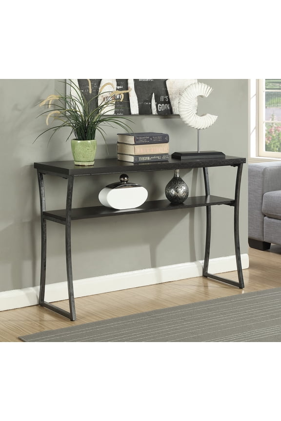 X-Calibur Console Table with Shelf, Espresso/Slate Gray