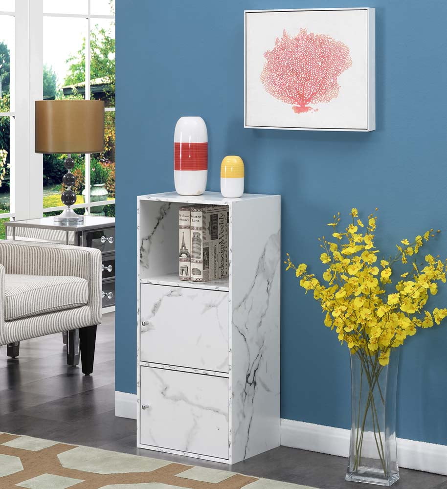 Convenience Concepts Xtra Storage 2 Door Cabinet with Shelf, White Faux Marble