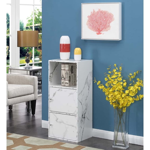Convenience Concepts Xtra Storage 2 Door Cabinet with Shelf, White Faux Marble