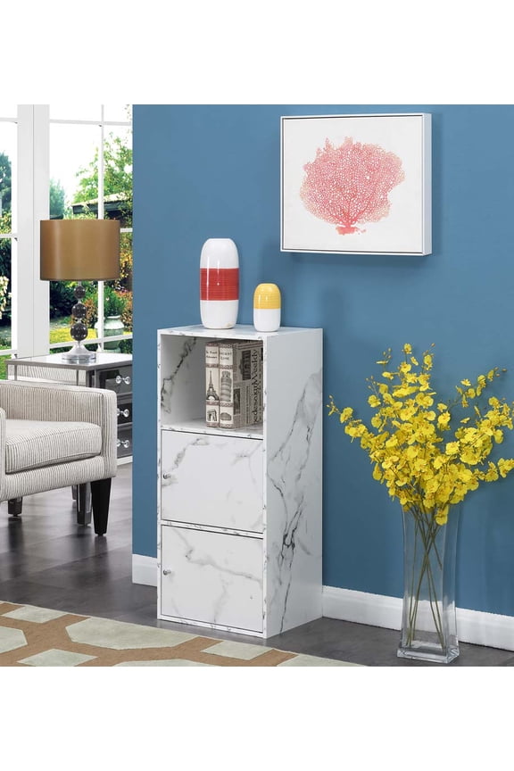Xtra Storage 2 Door Cabinet with Shelf, White Faux Marble