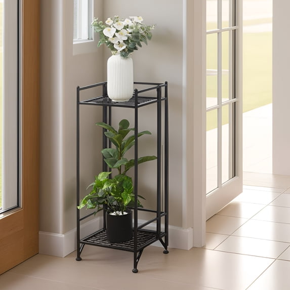 Convenience Concepts Xtra Storage 2 Tier Tall Folding Metal Plant Stand, Black