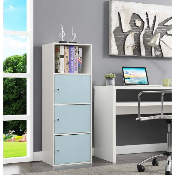 Convenience Concepts Xtra Storage 3 Door Cabinet with Shelf, White/Sea Foam Blue