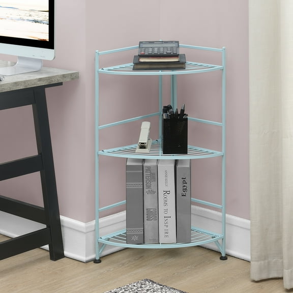 Convenience Concepts Xtra Storage 3 Tier Folding Metal Corner Shelf, Sea Foam