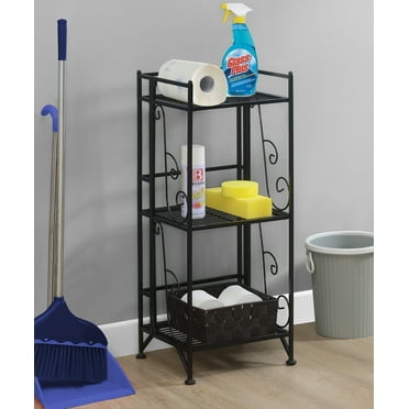 Convenience Concepts Xtra Storage 3 Tier Folding Metal Shelf with Scroll Design, Black