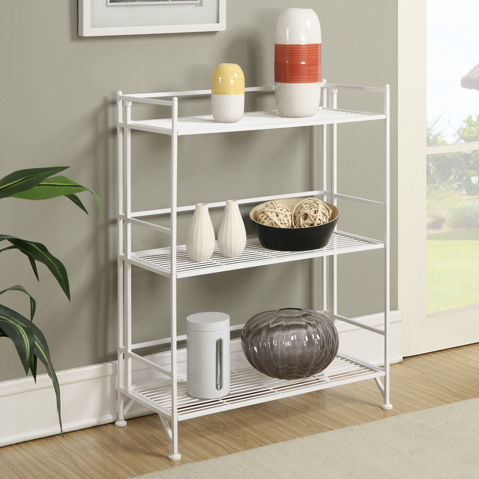 Convenience Concepts Xtra Storage 3 Tier Wide Folding Metal Shelf, White - image 1 of 7