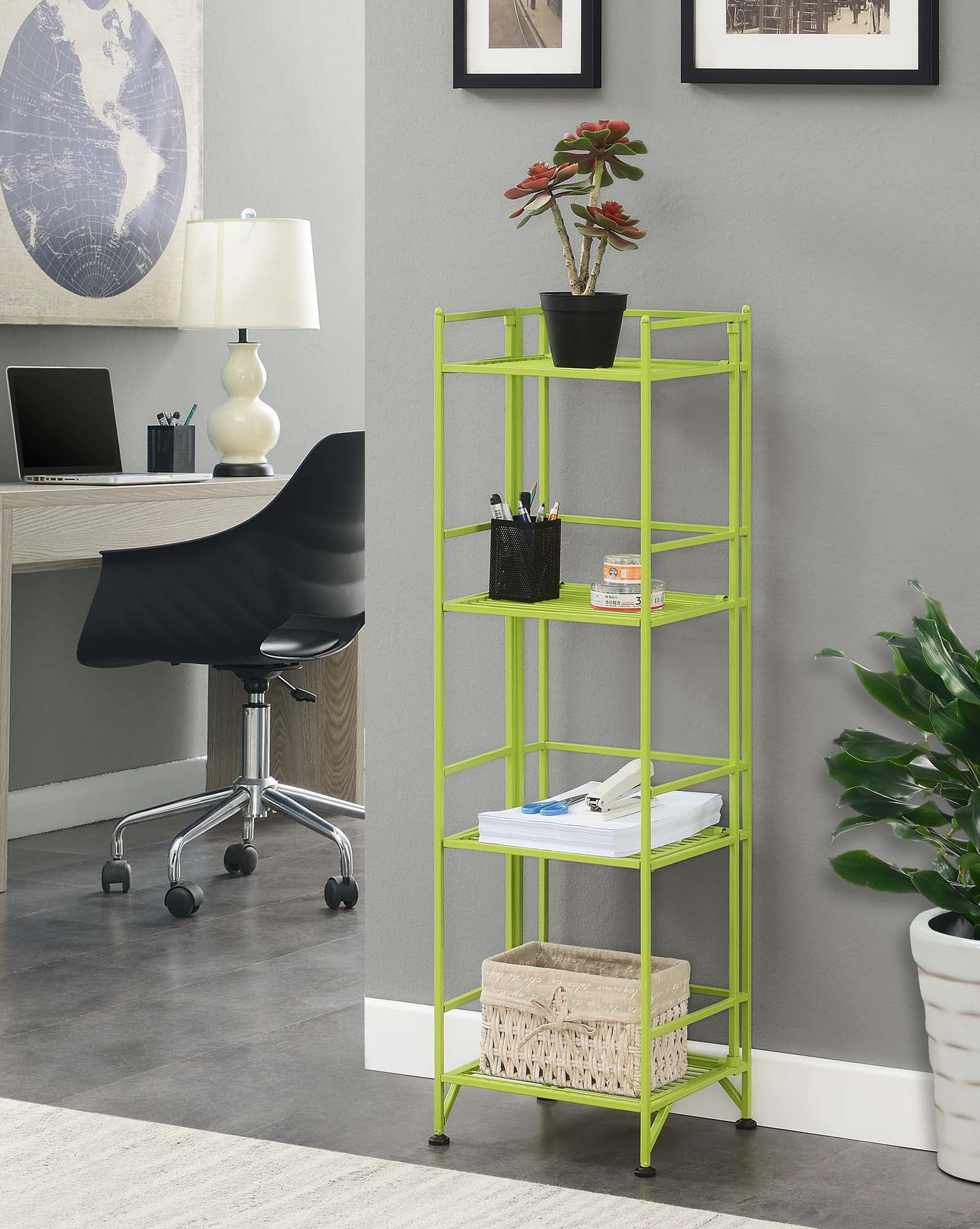 Convenience Concepts Xtra Storage 4 Tier Folding Metal Shelf, Lime