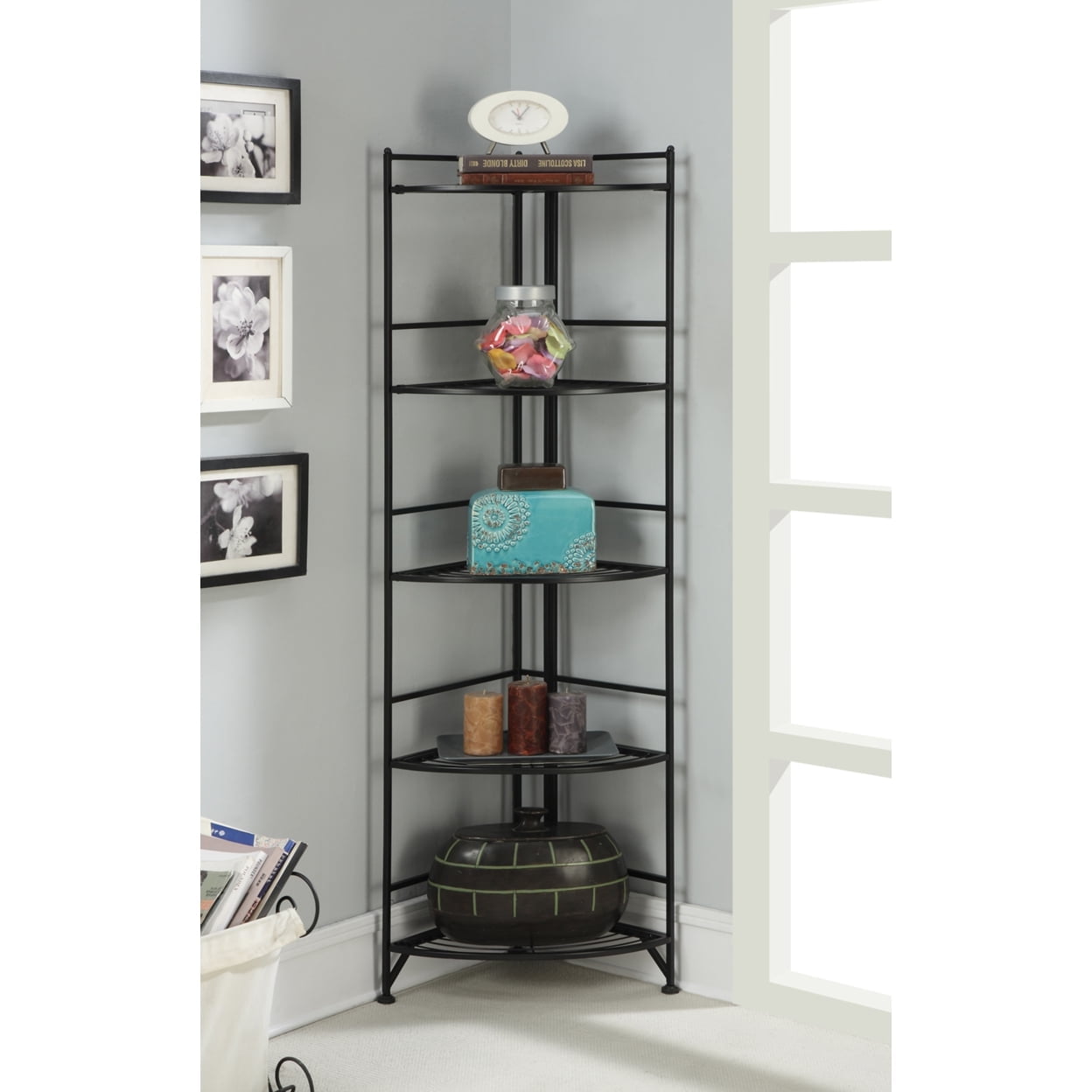 Adjustable Black Metal 5-Tier Corner Shelf