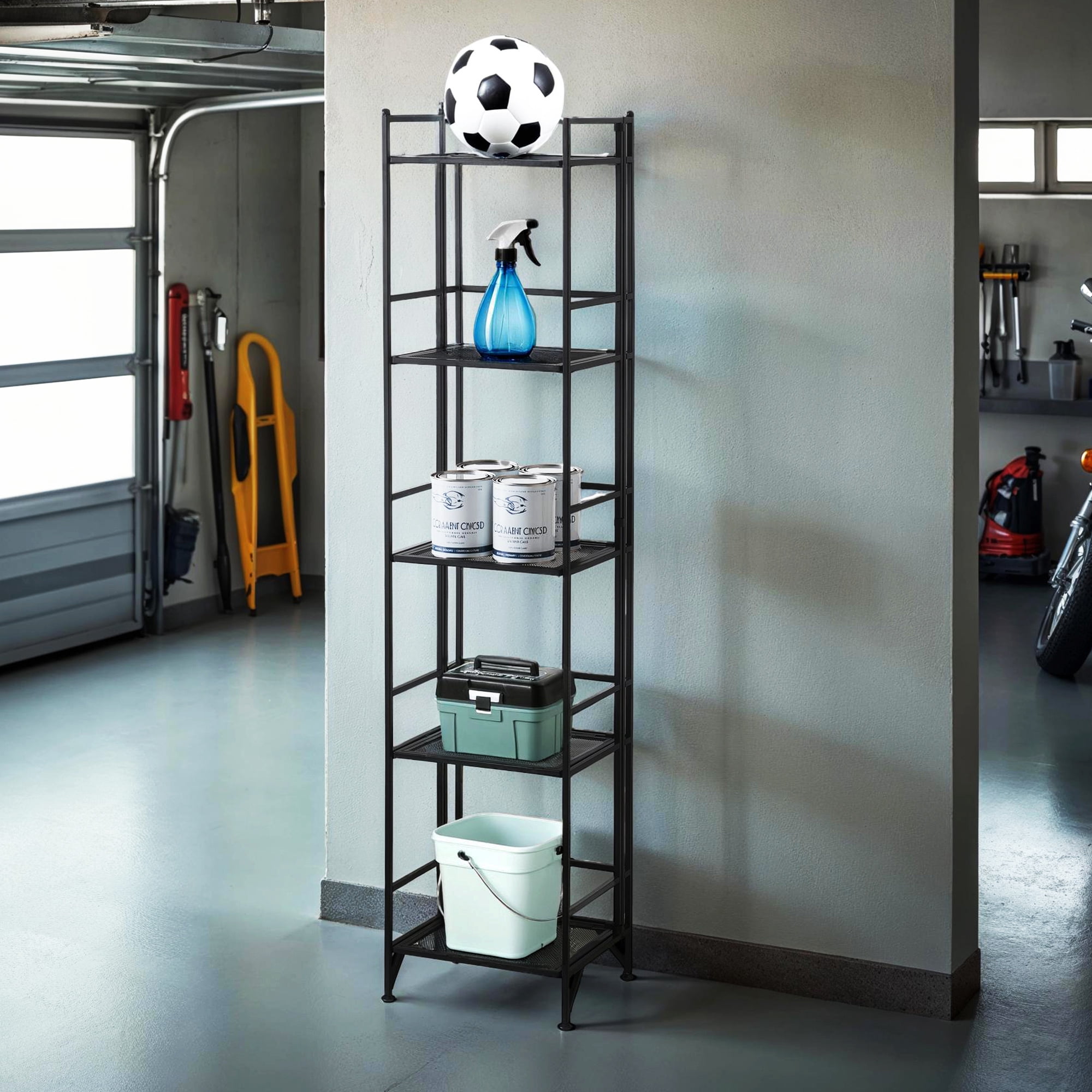 Convenience Concepts Xtra Storage 5 Tier Folding Metal Mesh Shelf, Black