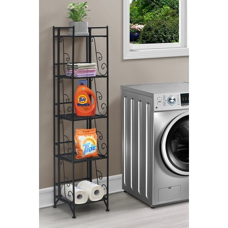 Convenience Concepts Xtra Storage 5 Tier Folding Metal Shelf with Scroll Design, Black