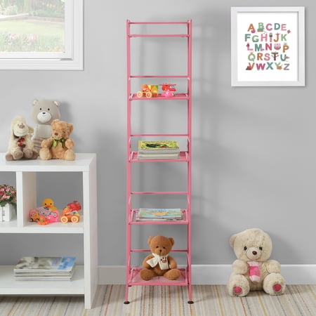 Convenience Concepts Xtra Storage Five-Tier Folding Metal Shelf in Pink Finish