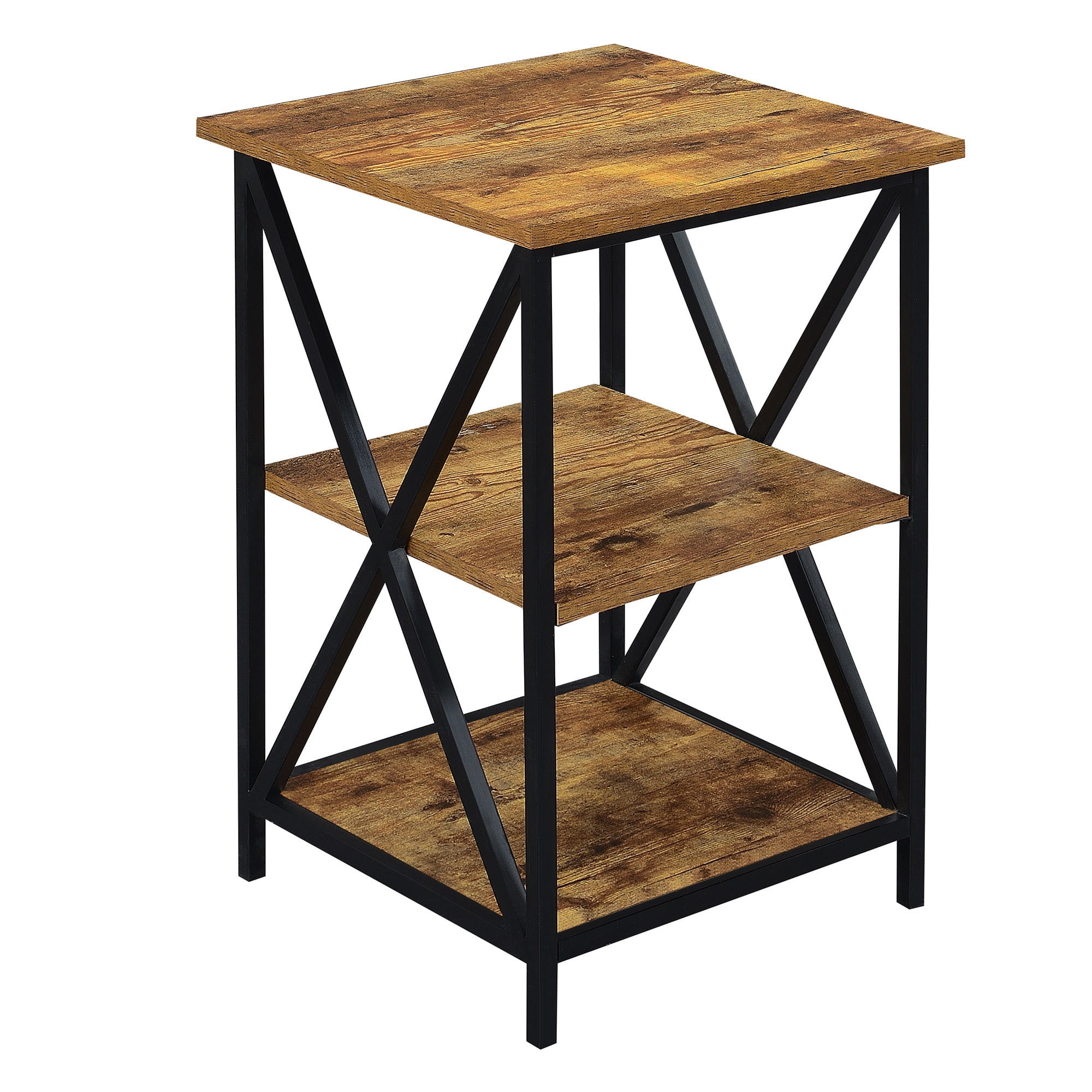 Tucson Rectangular 3-Tier Wood and Metal End Table
