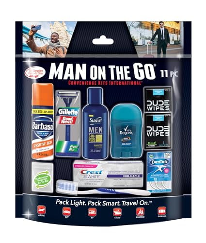 Convenience Kits International Mens 11 Piece Kit with Oral Care and Grooming Essentials, Featuring: Travel Size Products, Blue