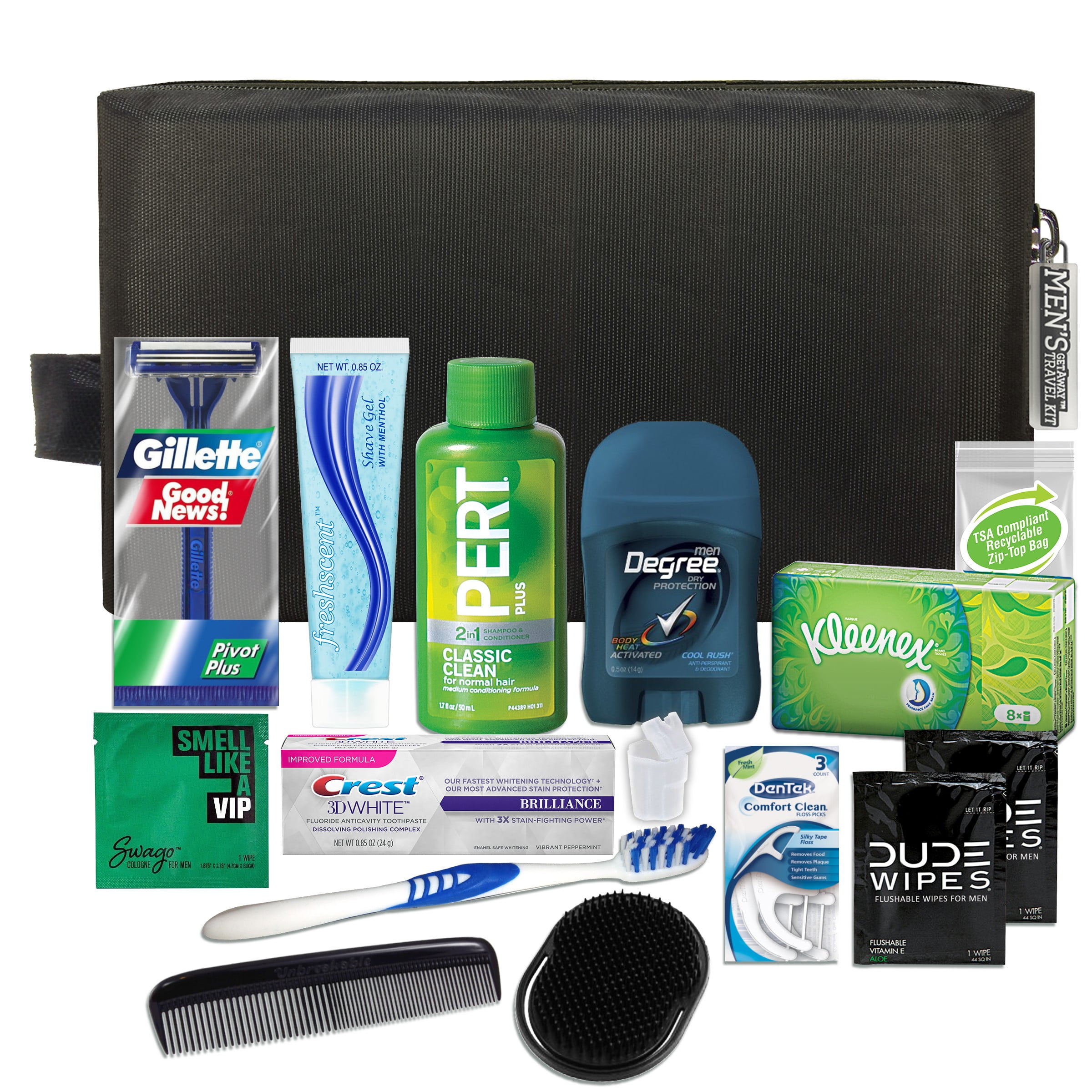 Convenience Kits International Men's Premium 15 Piece Travel Kit in Reusable Toiletry Zippered Bag, TSA Compliant, Featuring Men's Essentials, Blue