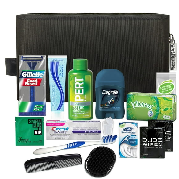 Convenience Kits International Men's Premium 15 Piece Travel Kit in Reusable Toiletry Zippered Bag, TSA Compliant