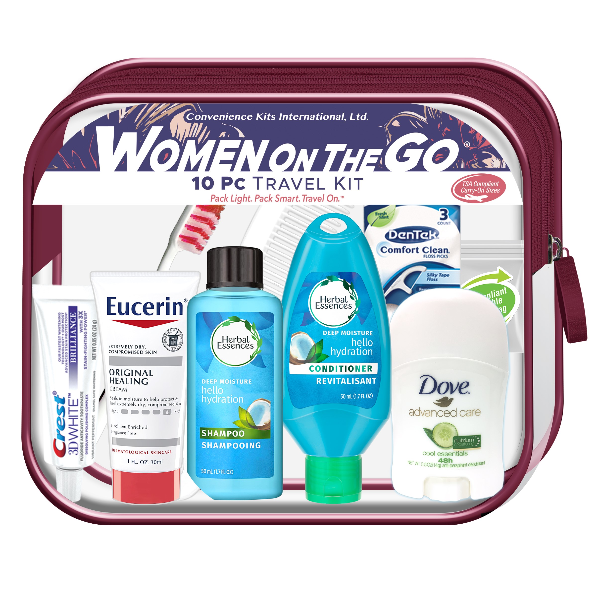 Convenience Kits International, Women's Deluxe 10 PC Travel Kit Featuring: Herbal Essences Shampoo and Conditioner - image 1 of 7