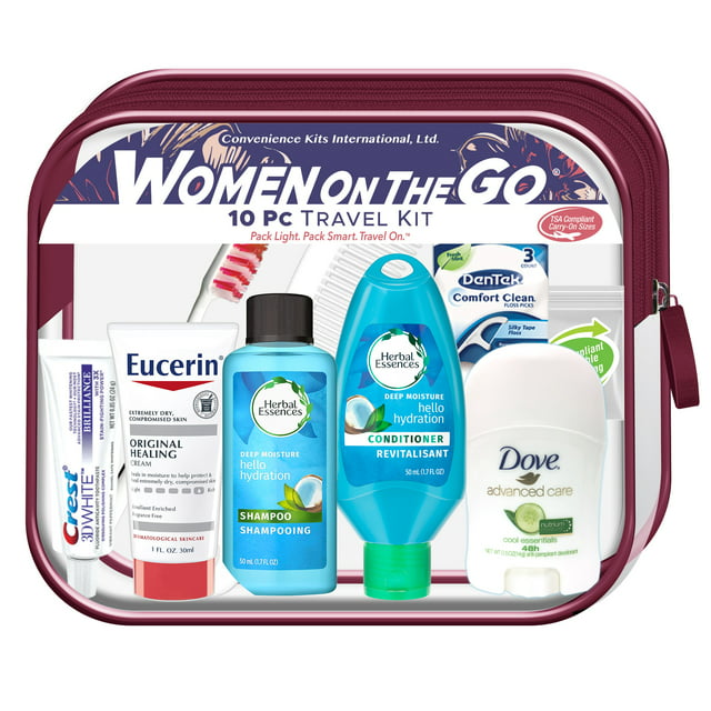 Convenience Kits International, Women's Deluxe 10 PC Travel Kit Featuring: Herbal Essences Shampoo and Conditioner