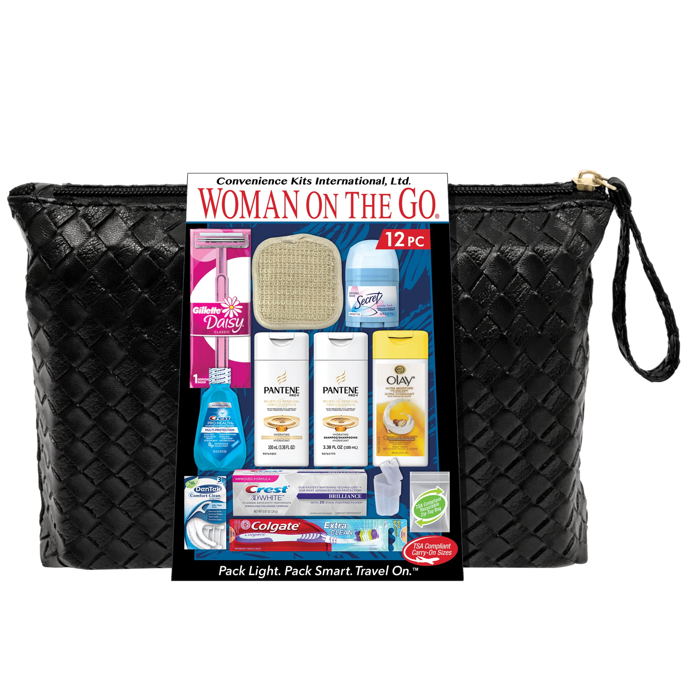 Convenience Kits International, Women's Pantene Premium 12 PC Assembled Travel Kit, TSA Complaint, in Reuseable Toiletry Zippered Bag with Handle: Featuring: Pantene Hair Care Products