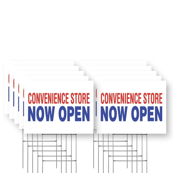 Convenience Store Now Open Yard Sign 10 Pack of 18 Inch x 24 Inch Single Sided Weatherproof Heavy-Duty Plastic with Stake | Local Groceries, Quick Access, New Location | Made in USA