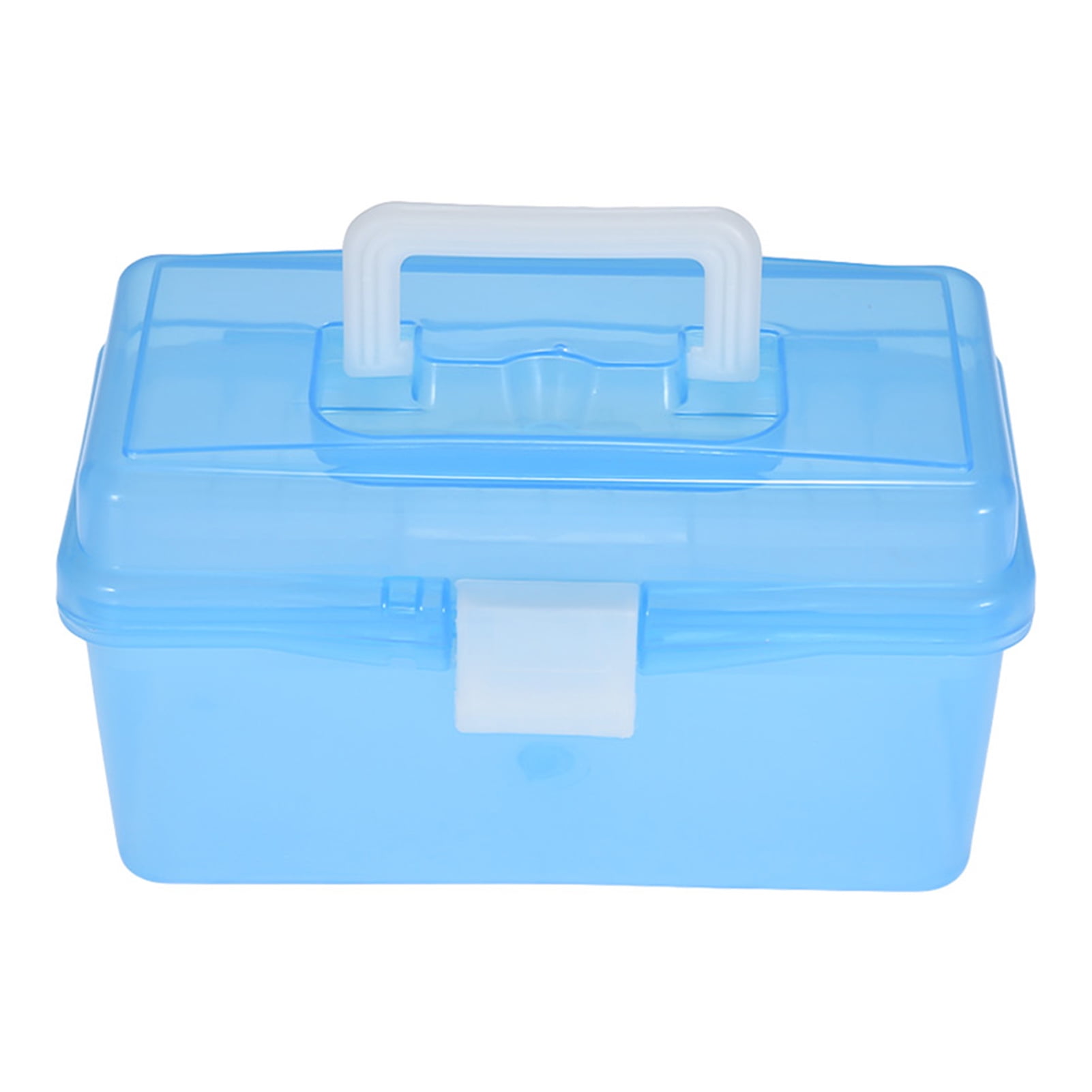 Essential 12.4x6.7x5.7inch Art Supply Craft Storage Tool Box, Semi-clear  With 3 Trays Pink
