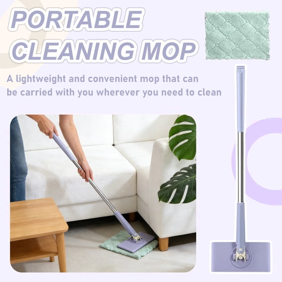 Convenient Cloth Changing Mini Mop - 45in Extended Hands Free Mop, Push Pull Grip Floor Mop with Disposable Pads, 360 Rotating Head Cleaning Mop for Hardwood Tile Large Home Kitchen Bathroom A