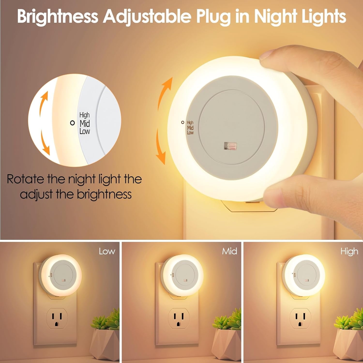 Convenient Gentle and Perfect Set of 2 Adjustable Soft Dimmable LED Night Lights for Adults and